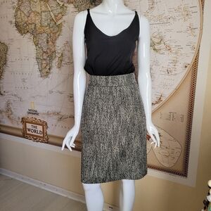 346 Brooks Brothers tweed lined black ivory pencil skirt knee length metallic 6